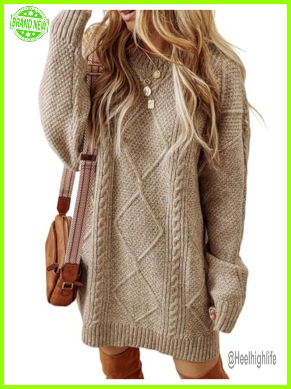 Cable Knit Sweater Dress Women Long Sleeve Mini Pullover Fall Winter